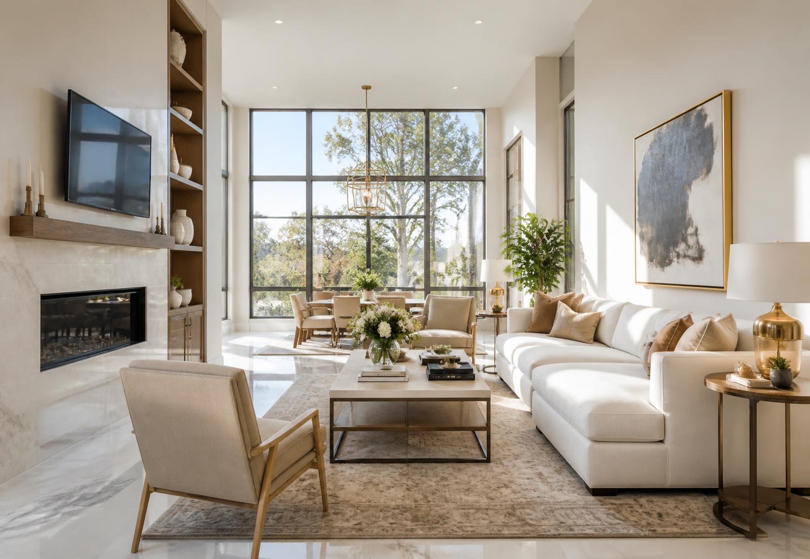 Bright, spotlessly cleaned living room in a Las Colinas home